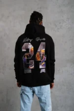 Erkek Baskılı Oversize Üç İplik Kapüşonlu Sweatshirt - Siyah - Görsel 4