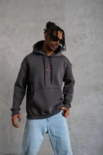 Erkek Kordonlu Arka Maske Kordon Saçlı Kapüşonlu - Füme - Görsel 2