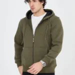 Erkek Kapüşonlu Düz Fermuarlı Hırka - Yeşil