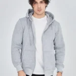 Erkek Kapüşonlu Düz Fermuarlı Hırka - Gri