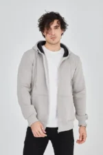 Erkek Kapüşonlu Düz Fermuarlı Hırka - Boyalı Gri - Görsel 2