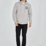 Erkek Kapüşonlu Baskılı Fermuarlı Hırka - Boyalı Gri