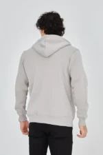 Erkek Kapüşonlu Baskılı Fermuarlı Hırka - Boyalı Gri - Görsel 2