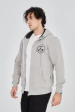 Erkek Kapüşonlu Baskılı Fermuarlı Hırka - Boyalı Gri - Görsel 3