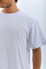 Unisex Oversize Düz Bisiklet Yaka T-Shirt - Beyaz - Görsel 3