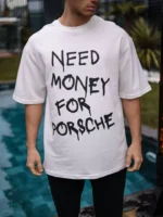 Unisex Bisiklet Yaka Baskılı Oversize T-Shirt - Beyaz - Görsel 3