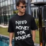 Unisex Bisiklet Yaka Baskılı Oversize T-Shirt - Siyah