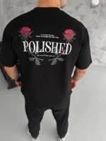 Unisex Bisiklet Yaka Baskılı Oversize T-Shirt - Siyah - Görsel 2