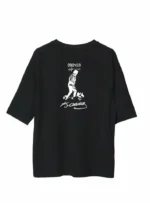 Unisex Bisiklet Yaka Baskılı Oversize T-Shirt - Siyah - Görsel 2