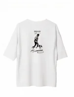 Unisex Bisiklet Yaka Baskılı Oversize T-Shirt - Beyaz - Görsel 2