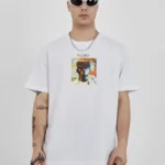 Unisex Bisiklet Yaka Baskılı Oversize T-Shirt - Beyaz