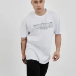 Unisex Bisiklet Yaka Baskılı Oversize T-Shirt - Beyaz