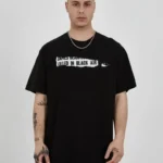 Unisex Bisiklet Yaka Baskılı Oversize T-Shirt - Siyah