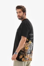 Unisex Bisiklet Yaka Baskılı Oversize T-Shirt - Siyah - Görsel 4