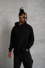 3 İplik Kapşonlu Sweatshirt Hoodie - Siyah - Görsel 2