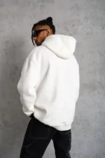 3 İplik Kapşonlu Sweatshirt Hoodie - Beyaz - Görsel 2