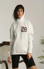 Unisex Kapşonlu Baskılı Sweetshirt - Beyaz - Görsel 2