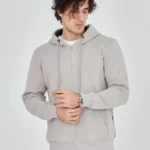 Unisex Tam Fermuarlı Kapşonlu  SweatShirt - Boyalı Gri