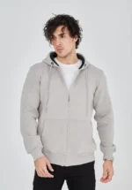 Unisex Tam Fermuarlı Kapşonlu  SweatShirt - Boyalı Gri - Görsel 2