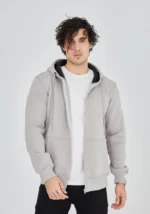 Unisex Tam Fermuarlı Kapşonlu  SweatShirt - Boyalı Gri - Görsel 3