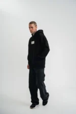 Unisex Kapşonlu Uzun Kol Patchli Nakışlı SweatShirt - Siyah - Görsel 2