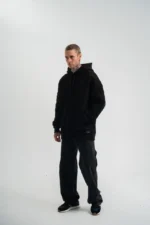 Double Oversize Kapşonlu Nakışlı SweatShirt - Siyah - Görsel 3