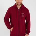 Unisex Tam Fermuarlı Kapşonlu Özel Tasarım SweatShirt - Bordo