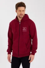 Unisex Tam Fermuarlı Kapşonlu Özel Tasarım SweatShirt - Bordo - Görsel 2