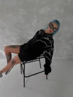 Yıldırım Baskılı Bisiklet Yaka SweatShirt - Siyah - Görsel 2