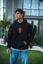 Üç İplik Kapüşonlu Baskılı Oversize SweatShirt- Siyah - Görsel 3