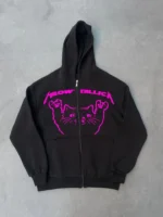 Kışlık Baskılı Fermuarlı Kapüşonlu Hırka - Siyah - Görsel 2