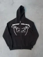 Kışlık Baskılı Fermuarlı Kapüşonlu Hırka - Siyah - Görsel 2