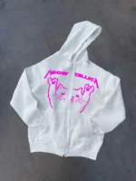 Kışlık Baskılı Fermuarlı Kapüşonlu Hırka - Beyaz - Görsel 2