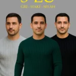 Erkek Fitilli Triko Kazak 3lü Set Gri Haki Siyah Regular Fit Bisiklet Yaka Triko Seti Modeli Kazak