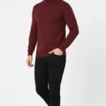 Tam Boğazlı Balıkcı Yaka Triko Kazak Yumuşak Dokulu Pamuklu Ince Dokuma, Uzun Kollu Rahat Regular Kalıp - Bordo