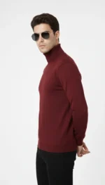 Tam Boğazlı Balıkcı Yaka Triko Kazak Yumuşak Dokulu Pamuklu Ince Dokuma, Uzun Kollu Rahat Regular Kalıp - Bordo - Görsel 2