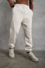 Erkek Üç İplik Alt Eşofman Lastikli - Beyaz