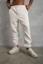 Erkek Üç İplik Alt Eşofman Lastikli - Beyaz - Görsel 3