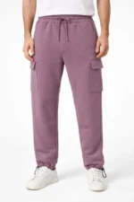 Erkek Baggy Üç İplik Kargo Cepli Eşofman Ayarlanabilir Paça Beli İpli Pantolon - Gül Kurusu