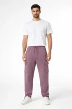 Erkek Baggy Üç İplik Kargo Cepli Eşofman Ayarlanabilir Paça Beli İpli Pantolon - Gül Kurusu - Görsel 3