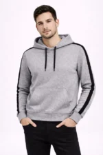 Erkek Şeritli Kapüşonlu Sweatshirt Oversize 3 Iplik Pamuklu - Gri - Görsel 4