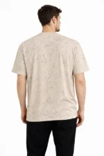 Erkek Asit Yıkama Bisiklet Yaka Kısa Kollu Oversize T-Shirt Tişört - Bej - Görsel 2