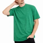 Erkek Asit Yıkama Bisiklet Yaka Kısa Kollu Oversize T-Shirt Tişört - Yeşil