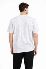 Erkek Asit Yıkama Bisiklet Yaka Kısa Kollu Oversize T-Shirt Tişört - Beyaz - Görsel 3