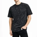 Erkek Asit Yıkama Bisiklet Yaka Kısa Kollu Oversize T-Shirt Tişört - Siyah