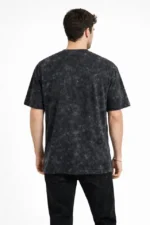 Erkek Asit Yıkama Bisiklet Yaka Kısa Kollu Oversize T-Shirt Tişört - Siyah - Görsel 4