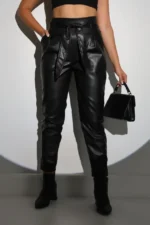 Tam Kalıp Süni Derİ Pantolon - Siyah - Görsel 4