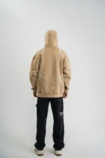 Erkek Şimşek Baskılı Kapşonlu Sweatshirt Üç İplik Pamuklu Kanguru Cepli Double Oversize Hoodie - Bej - Görsel 4