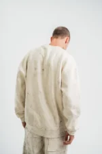 Erkek 3 İplik Pamuklu Yağ Yıkamalı Sweatshirt Double Oversize Bisiklet Yaka Uzun Kol - Krem - Görsel 3