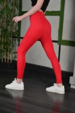 Full Likra Extra Toparlayıcı Yüksek Bel Dar Kalıp Günlük Spor Tayt - Kırmızı - Görsel 2